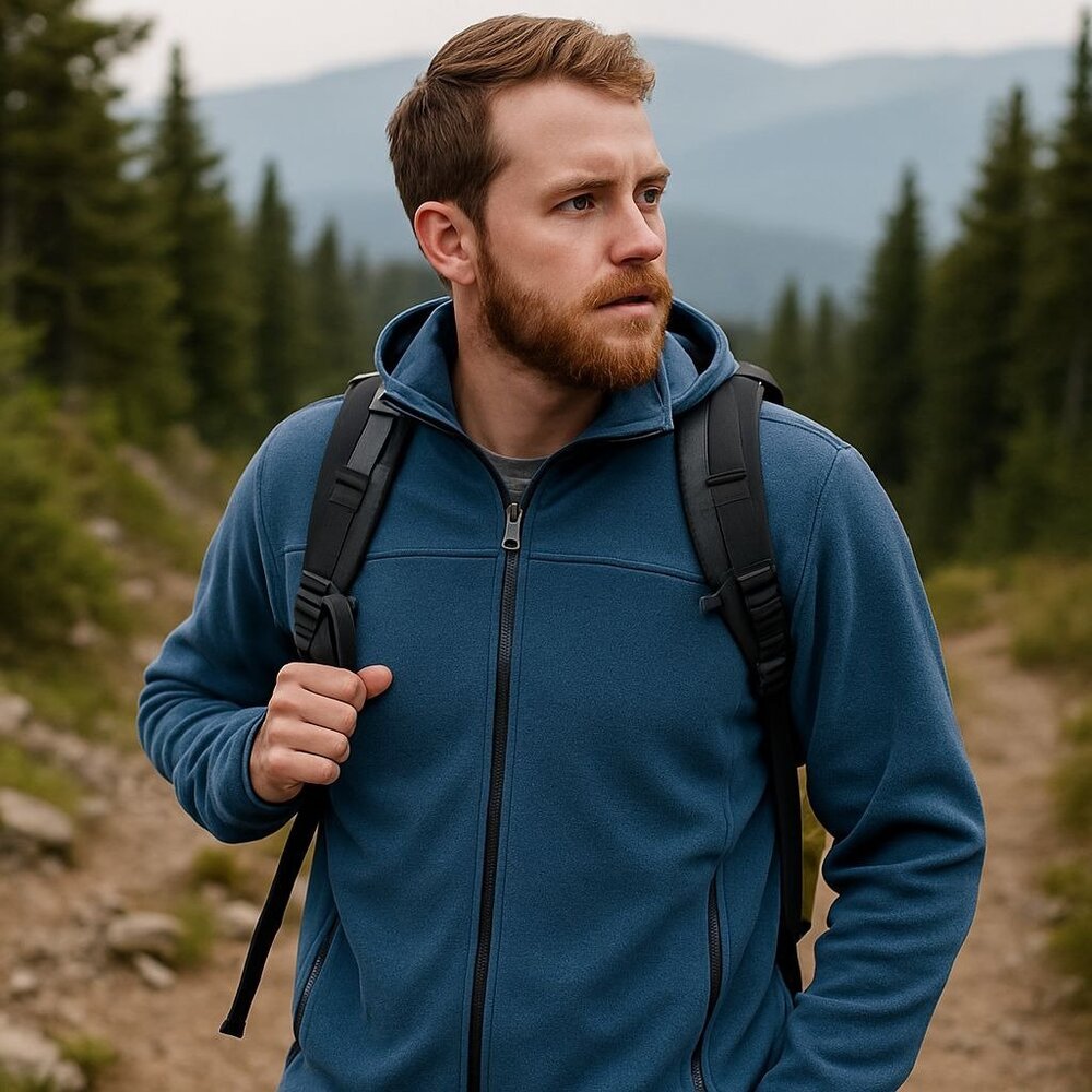Cabela’sFull Zip Fleece Jacket Mens M Blue Outdoor Hiking Camping Warm Layer